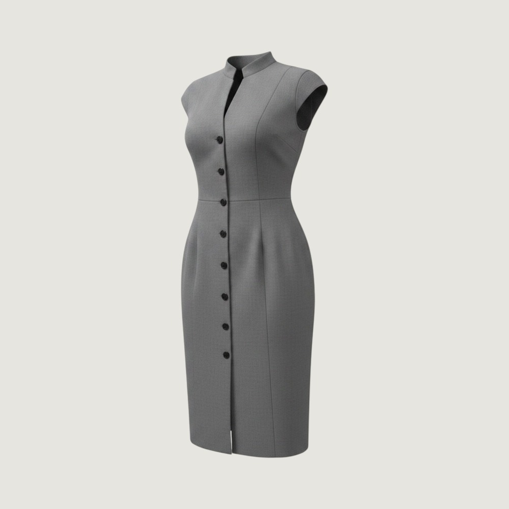 Calvin Klein Grey Button Front Cap Sleeve Sheath Dress Size 8 CD1X2BHX